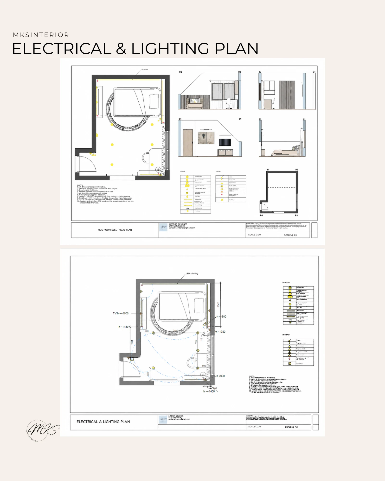 Kids’ room electrical and lighting plan