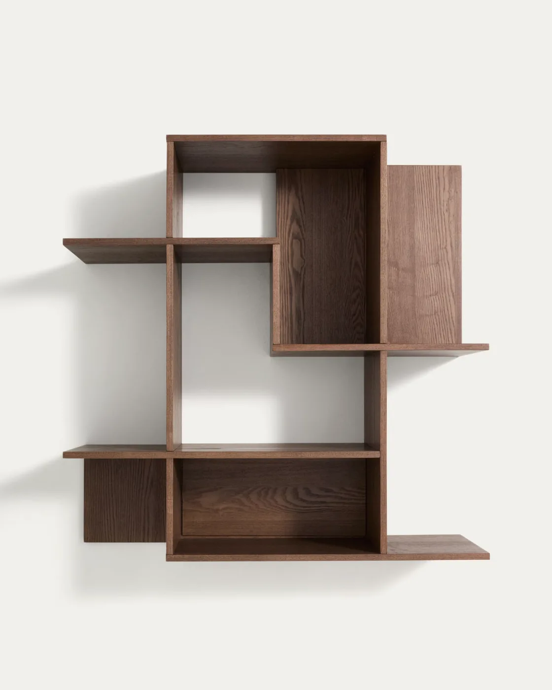 Ina modular shelving unit in ash veneer with walnut tone finish by Kave Home