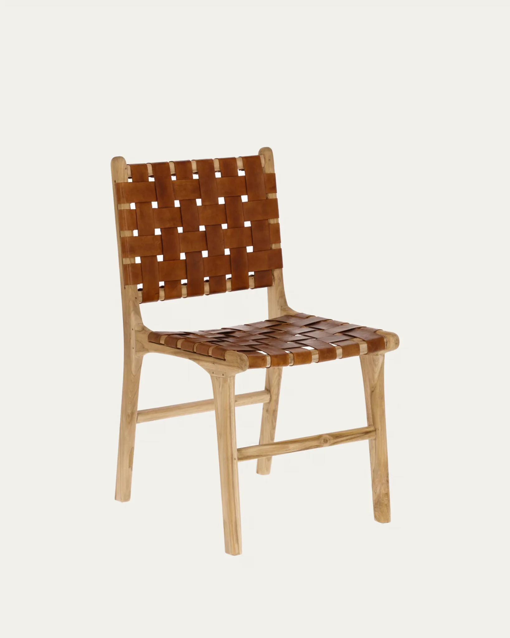 Calixta chair in leather and solid teak wood with natural finish by Kave Home
