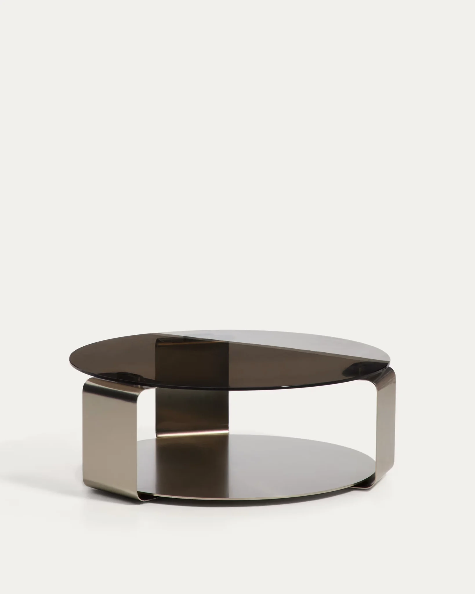 Dolven coffee table in brown glass and brushed steel by Kave Home