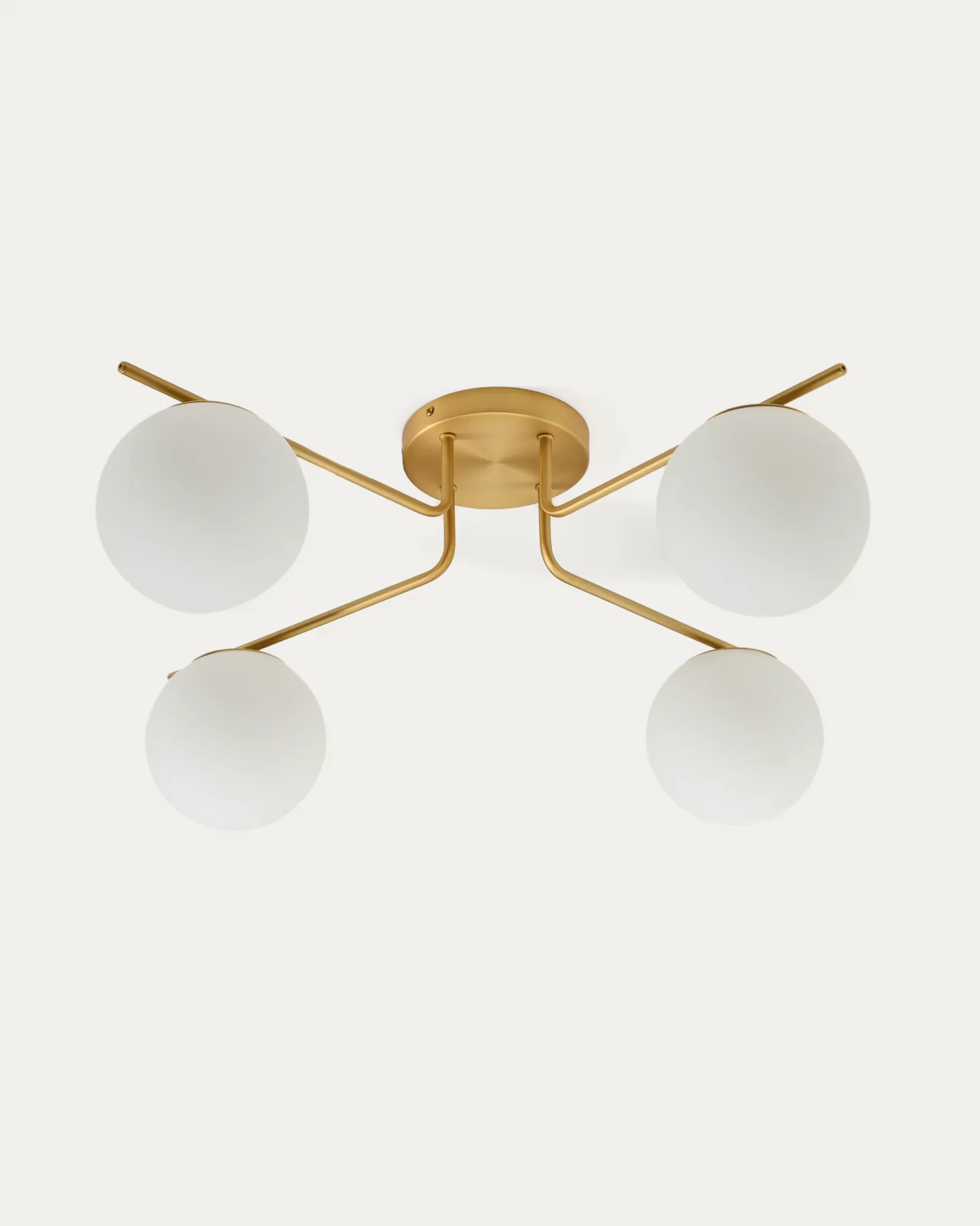 Brisia metal ceiling lamp with brushed brass finish and 4 frosted glass balls by Kave Home